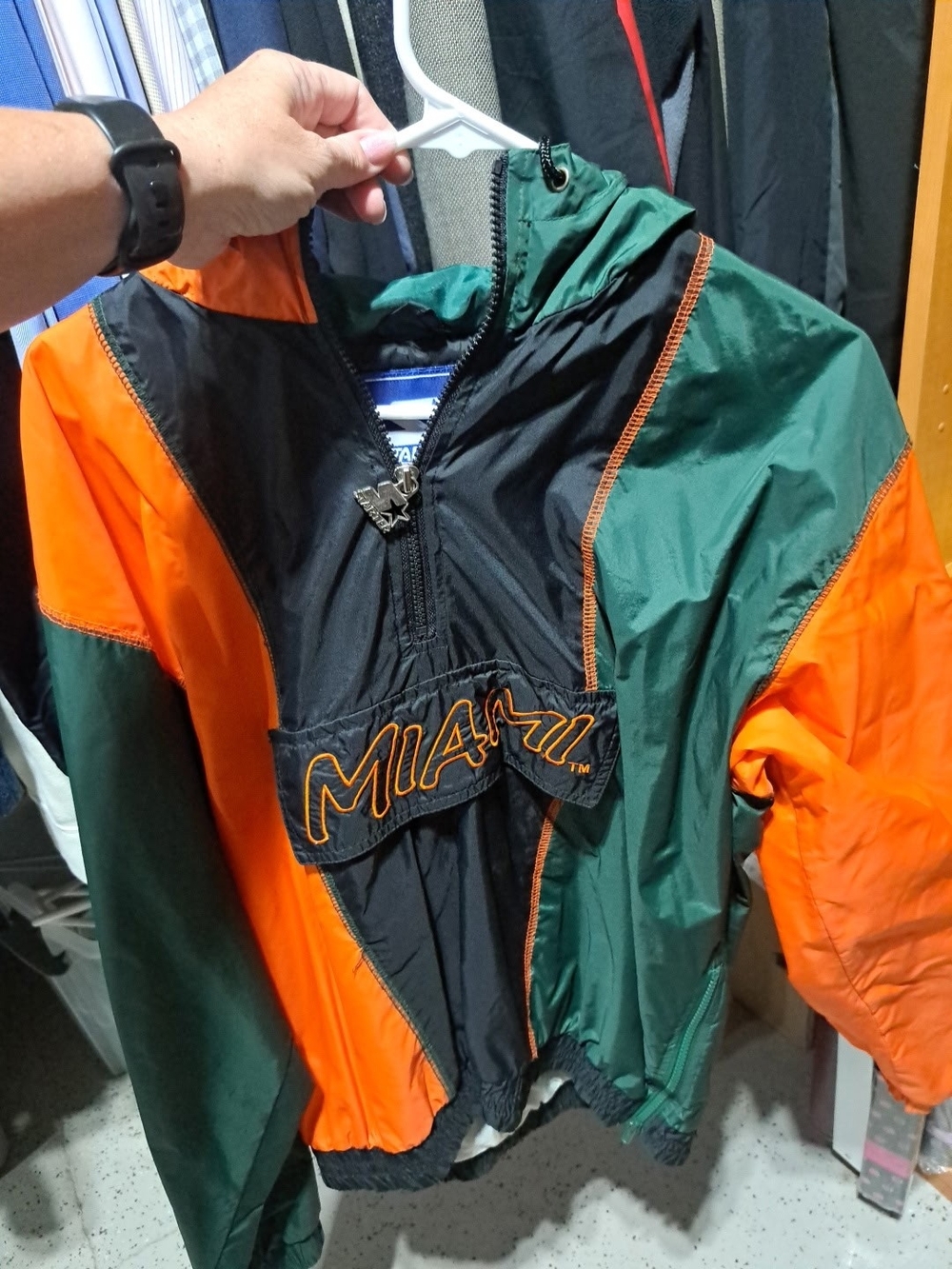 Vintage Style Miami Hurricanes  Starter Windbreaker Jacket  - Orange & Green